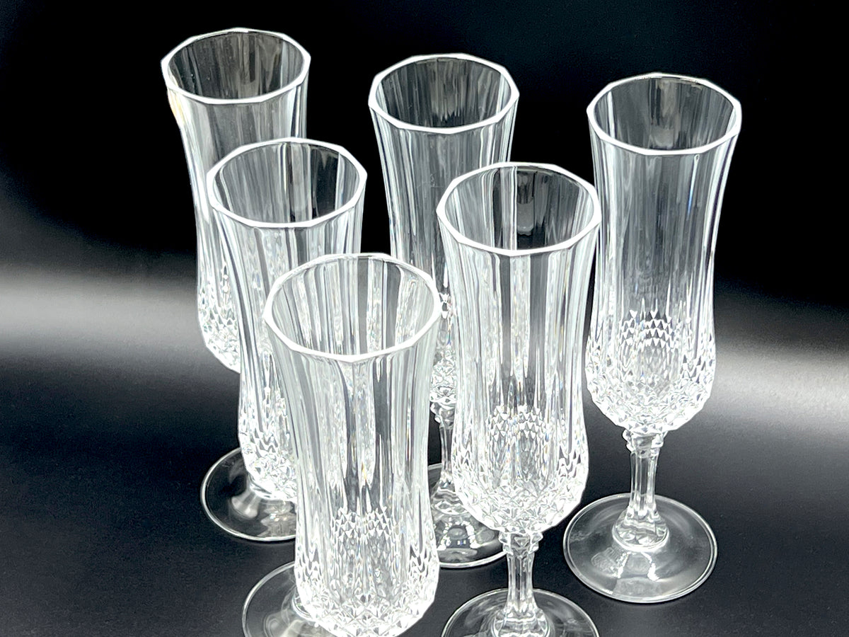 Cristal D'Arques-Durand (France) 'Longchamp' Crystal Champagne Flute Glasses [Set x6] - That Retro Piece