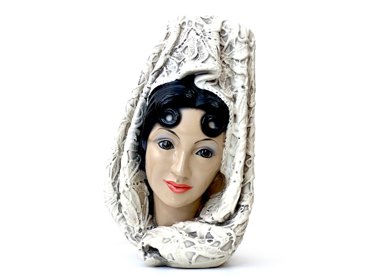 Marwal Industries (USA) Chalkware 11" Bust | Woman with Spanish Headdress, in Cream *RARE FIND*