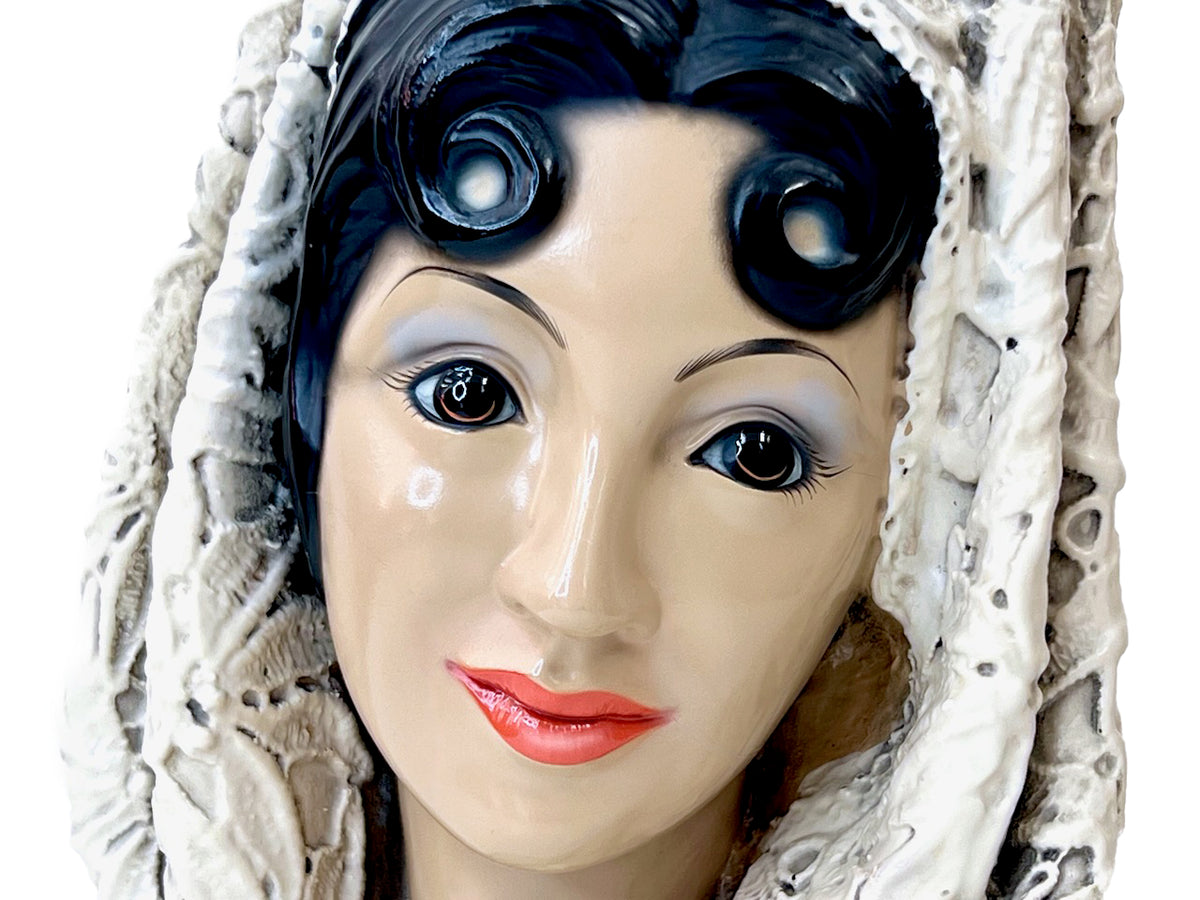 Marwal Industries (USA) Chalkware 11" Bust | Woman with Spanish Headdress, in Cream *RARE FIND*