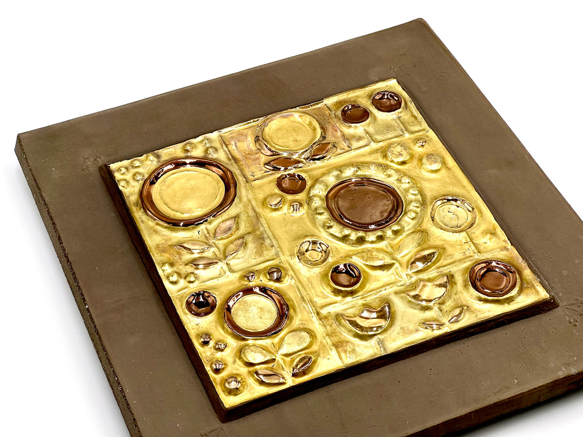 Rosenthal (West Germany) 'Flowers' 12" Ceramic Wall Plaque, in Gold/Brown | Designed by Renate Rhein *RARE FIND*