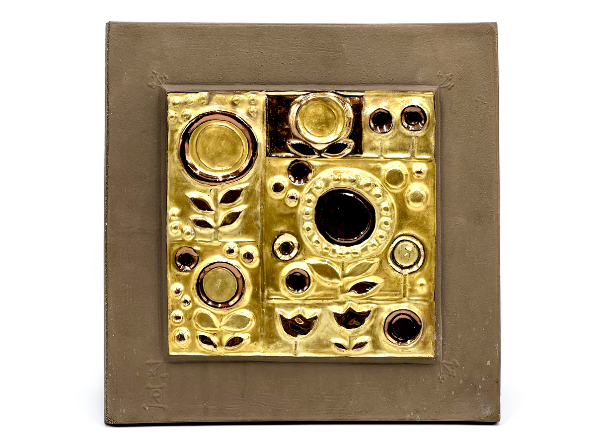 Rosenthal (West Germany) 'Flowers' 12" Ceramic Wall Plaque, in Gold/Brown | Designed by Renate Rhein *RARE FIND*
