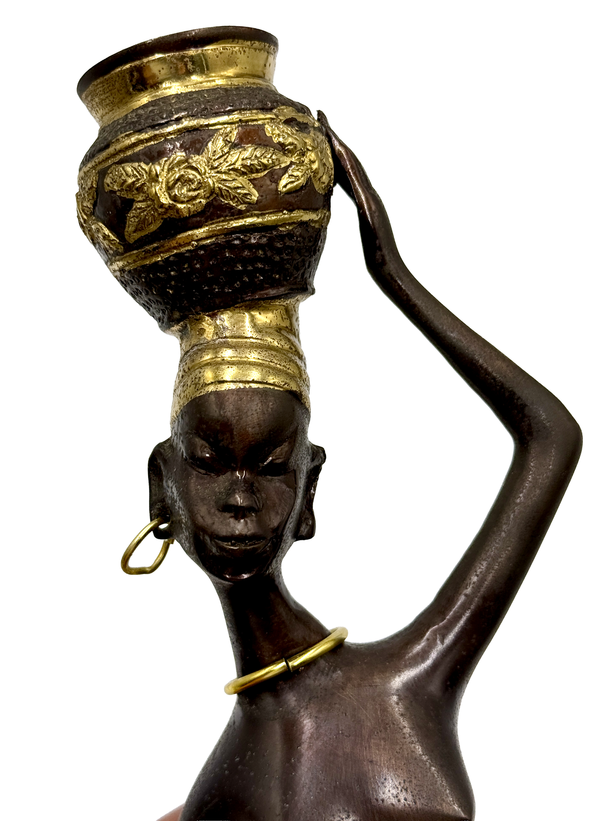 Figura de mujer africana de bronce de mediados de siglo, 33 cm | Estilo de Karl Hagenauer