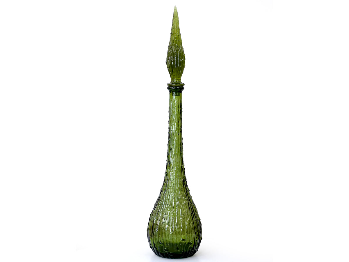 Tall 22" Decanter/Bottle, 'Bamboo/Wax Drip' in Dark Olive Green | Made in Empoli, Italy (Resin Stopper)
