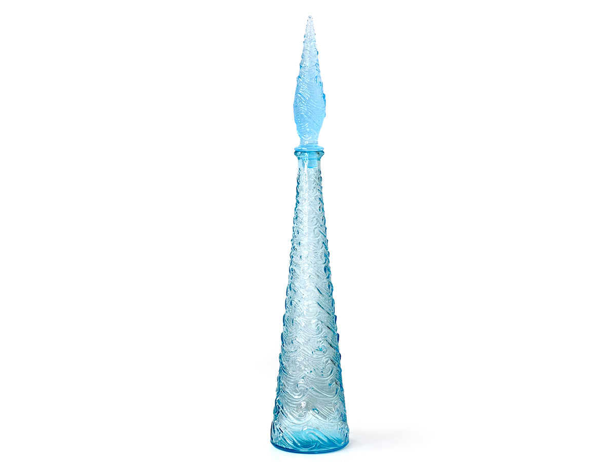 Tall 22" Decanter/Bottle, 'Wave' in Ice Blue | Made in Empoli, Italy (Resin Stopper)