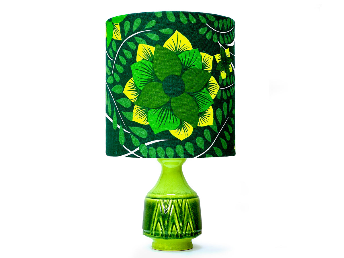 Lampe de table japonaise en céramique de 43 cm, avec abat-jour fait main (tissu vintage)