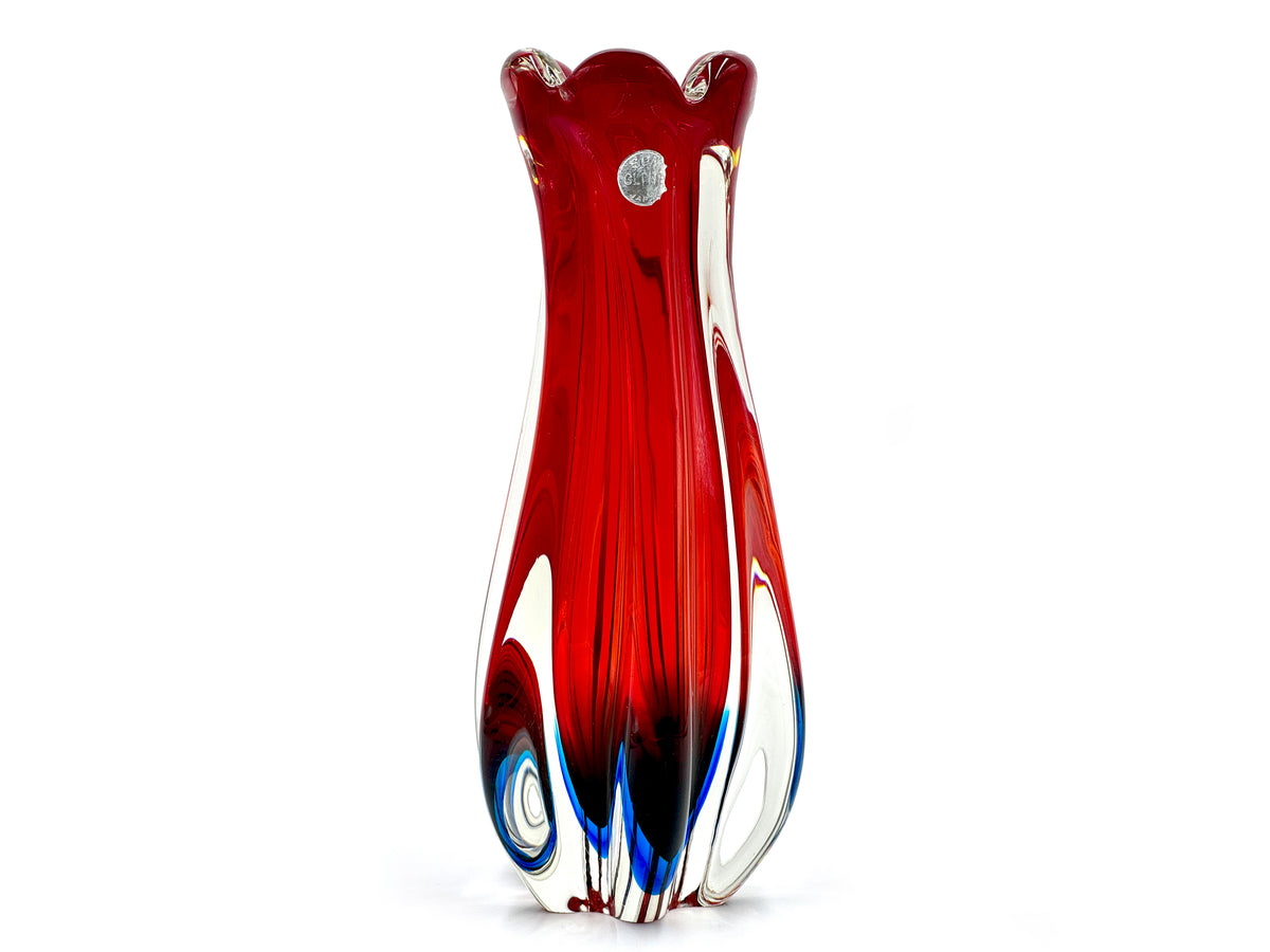 Vase en verre d'art Sanyu Glass (Japon), 24 cm, rouge et bleu. 