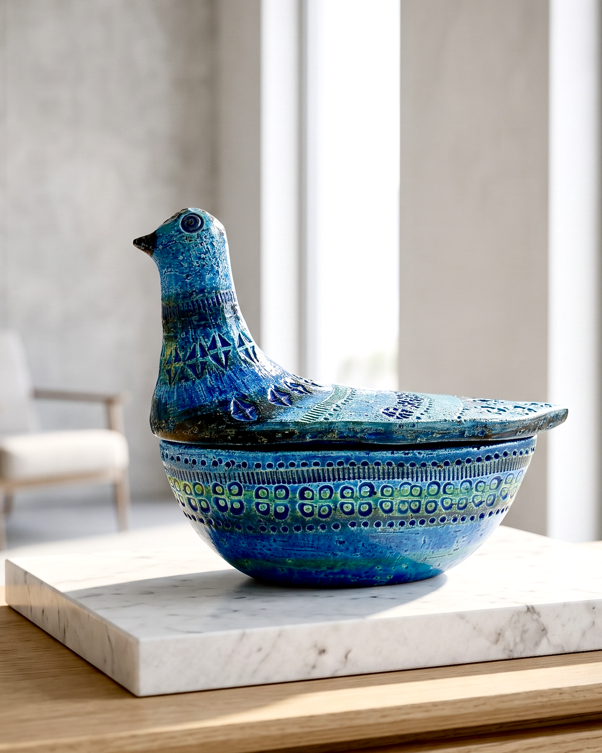 Bitossi (Italy) 'Rimini Blu' 9" Bird Trinket Box *RARE FIND*