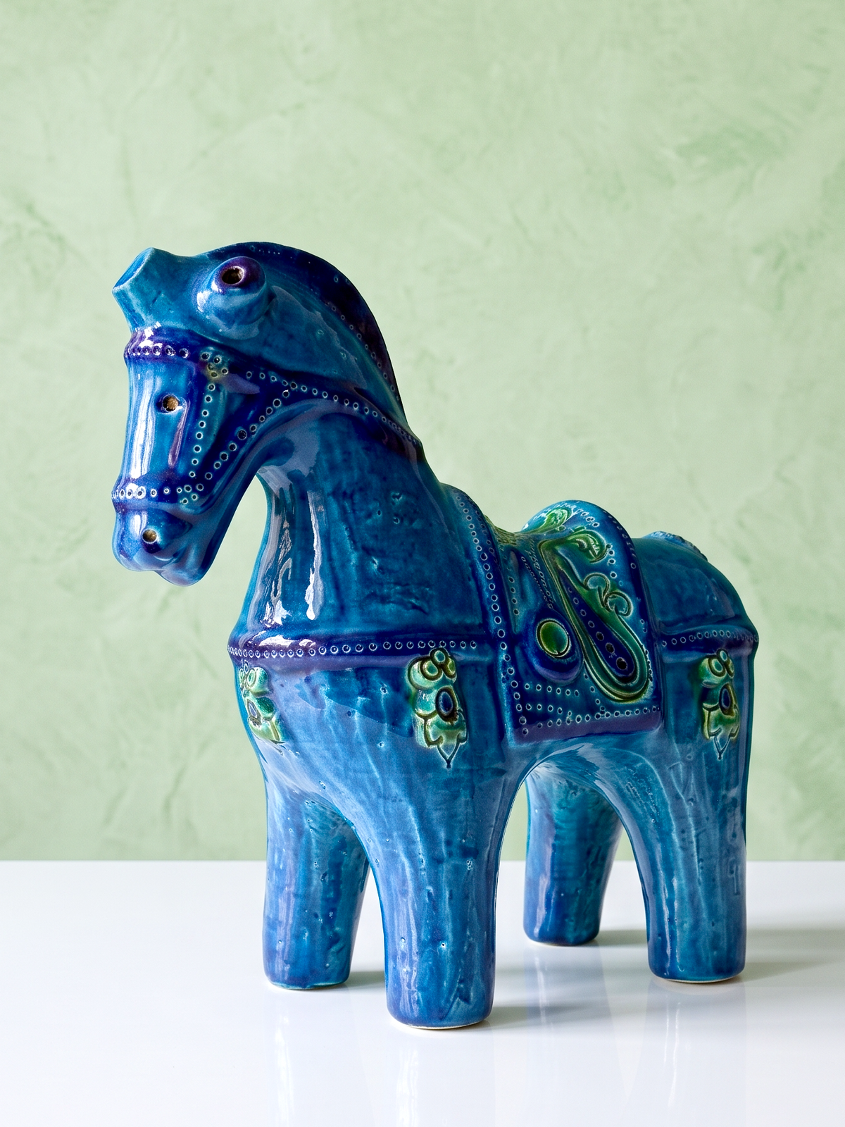 Bitossi (Italia) 'Rimini' en verde oscuro, caballo de 25 cm *HALLAZGO RARO*