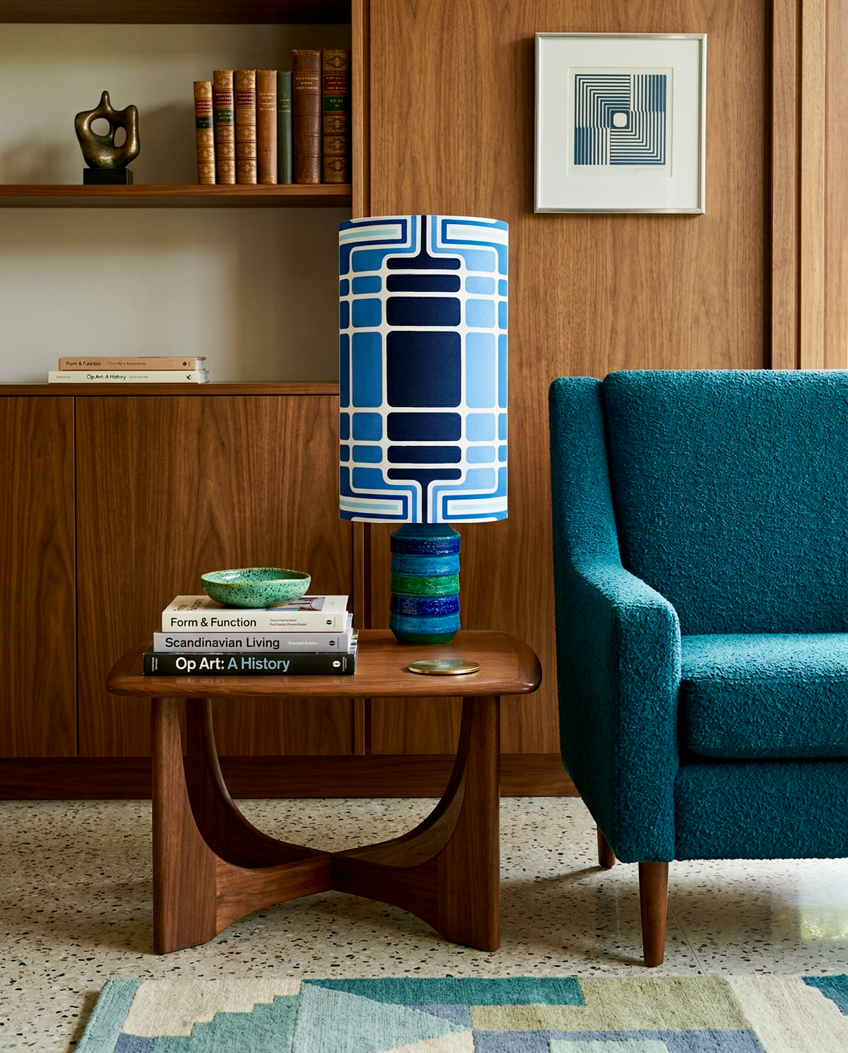 Bitossi (Italy) 'Cordova' in Blue, 19.5" Table Lamp, with Hand-Made Lampshade (Vintage Fabric)