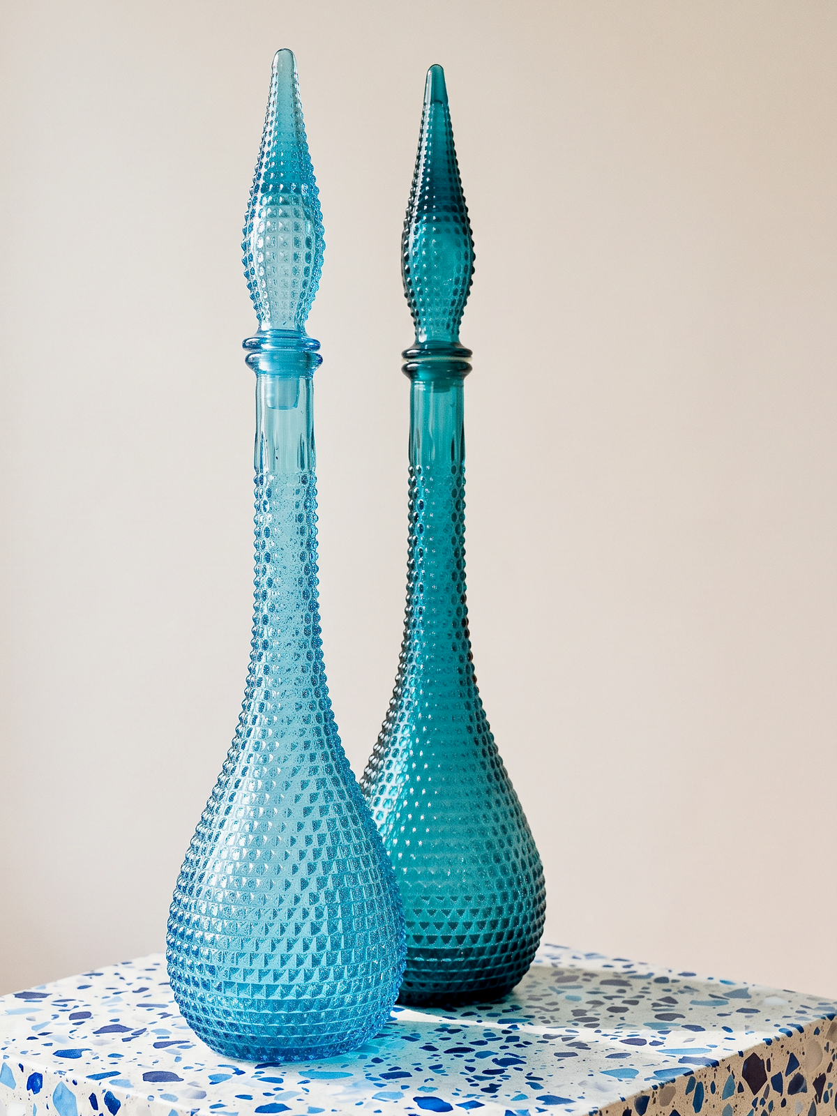 Tall 22" Decanter/Bottle, 'Diamond' in Teal Blue | Made in Empoli, Italy