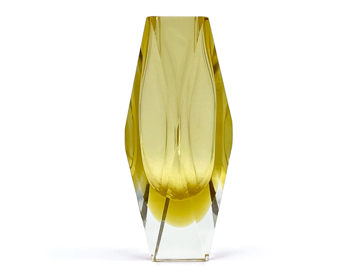 Mandruzzato (Murano, Italy) Faceted Art Glass 'San Marco' 6.5" Block Vase, in Honey Gold