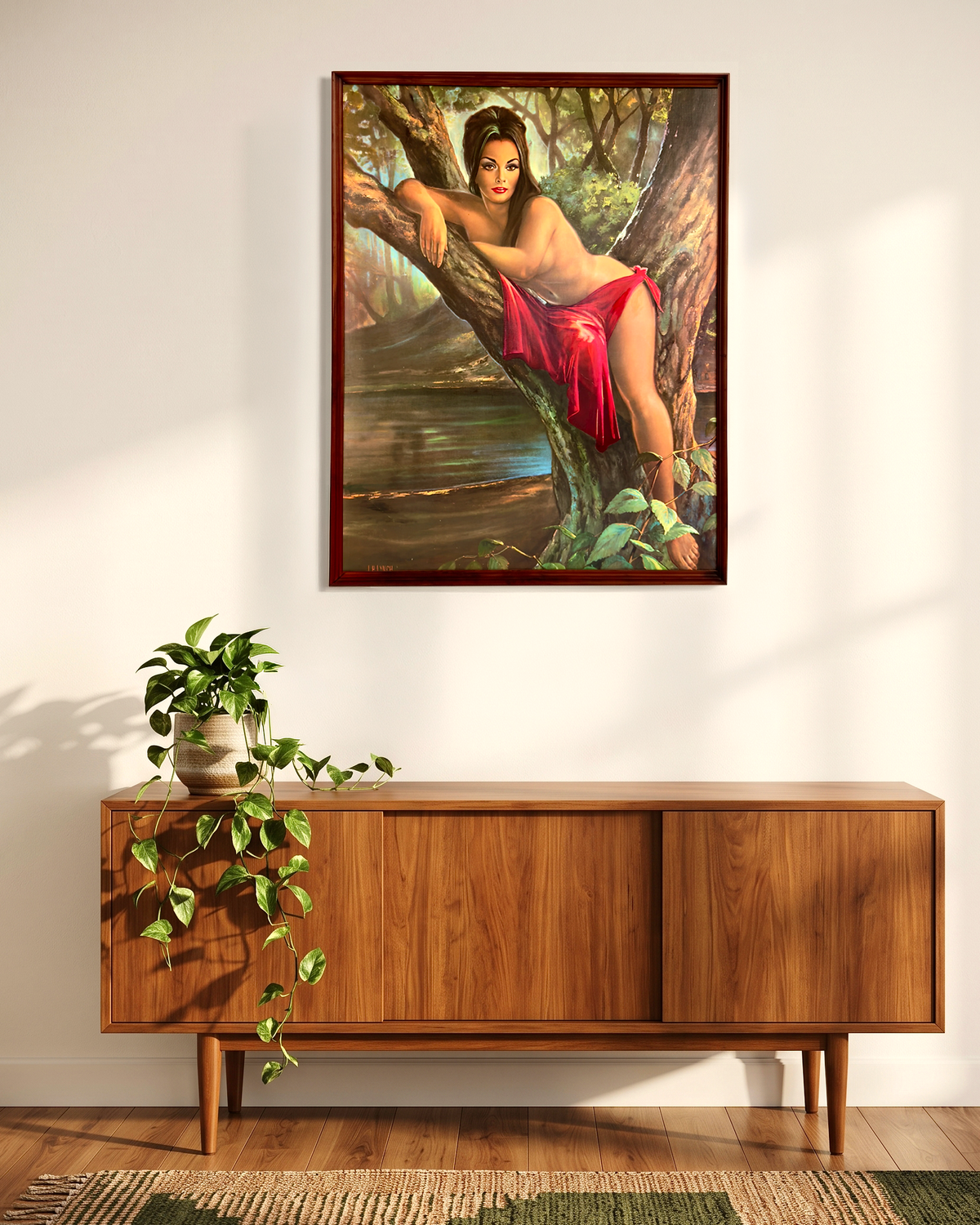 JH Lynch (Angleterre) « Déesse des bois » Impression vintage encadrée de 84 cm | Vers les années 1960/1970