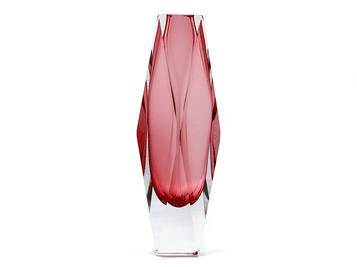 Mandruzzato (Murano, Italy) Faceted Art Glass 'San Marco' 12" Block Vase, in Pink