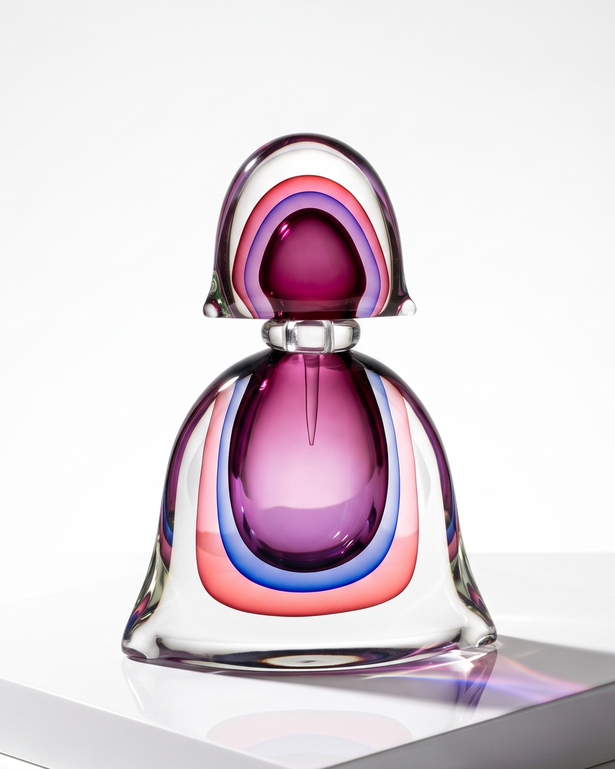 Frasco de perfume XXL de 45 cm de cristal artístico de Oball Glass (Murano, Italia), en rosa/morado | Diseñado y firmado por Luigi Onesto *¡HALLAZGO RARO!* 