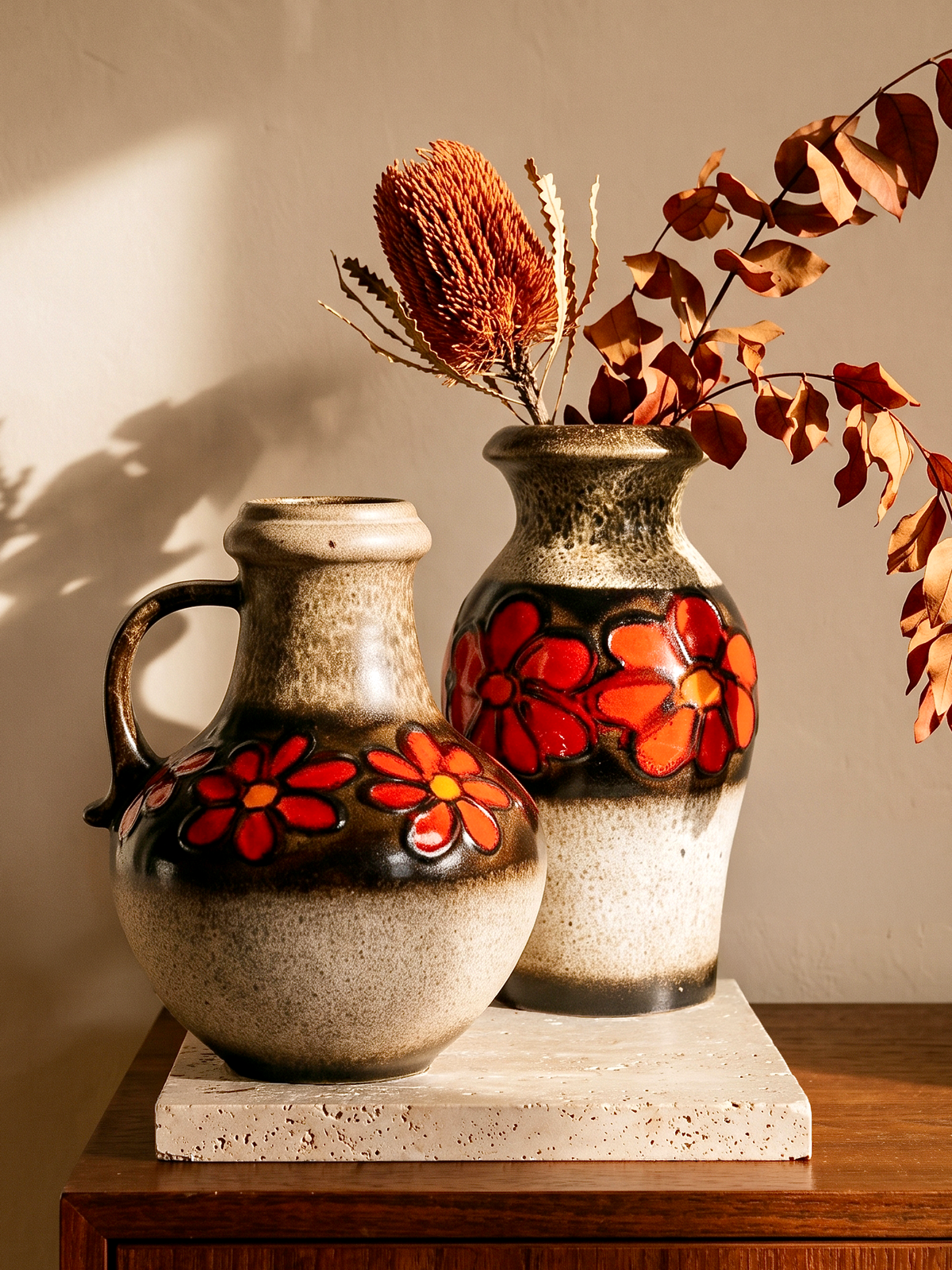 Vase de sol XL « Foligno » de Scheurich (Allemagne de l'Ouest), rouge/brun | Modèle n° 289-47
