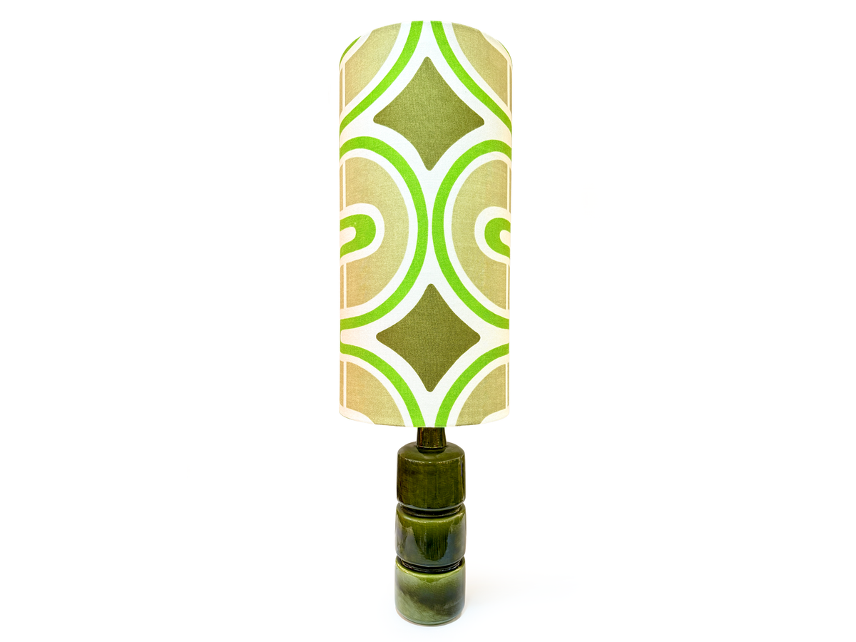 Ellis Ceramics (Australia) XL 35" Table Lamp in Olive Green, with Hand-Made Lampshade (Vintage Fabric)