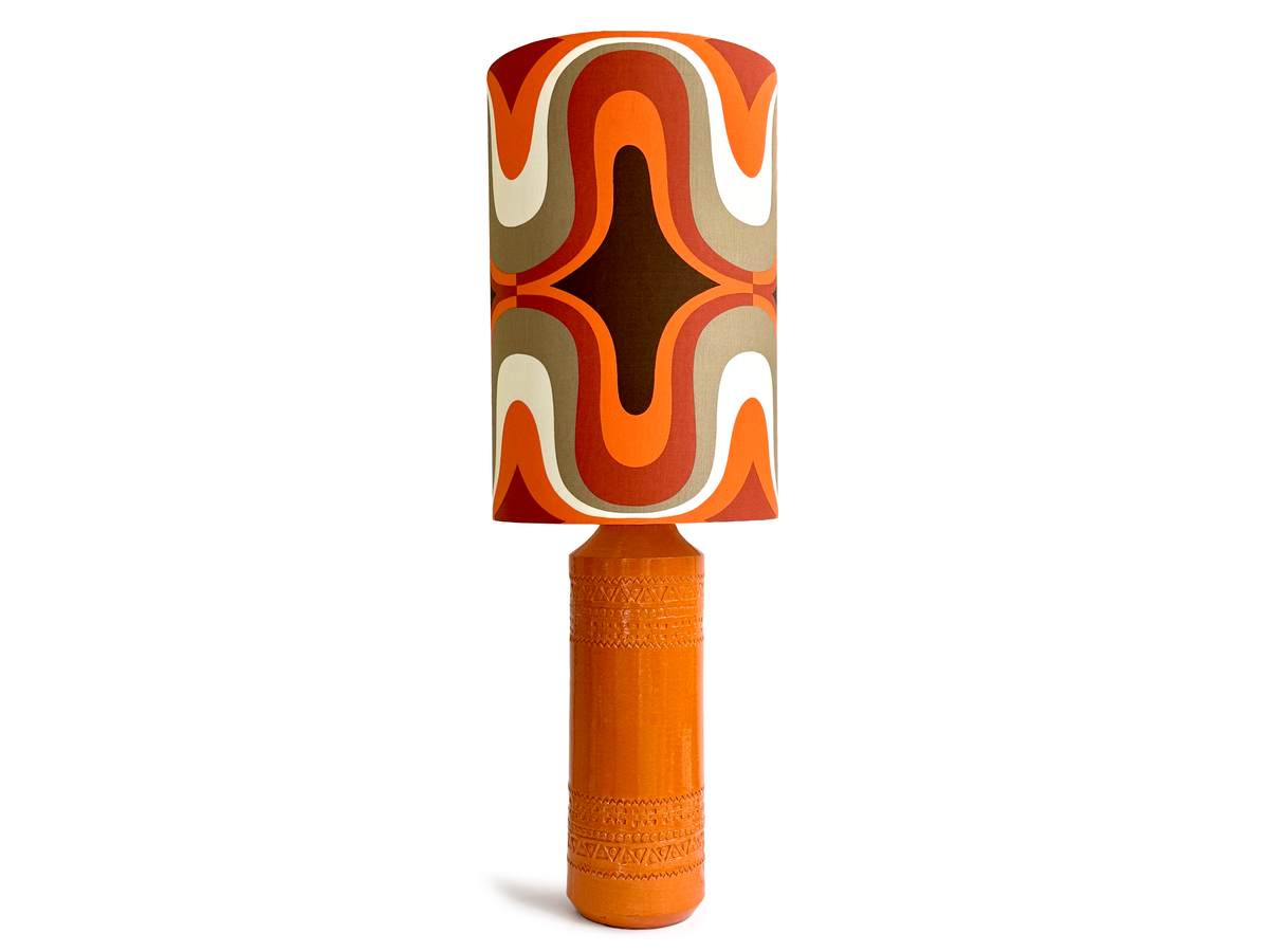 Bitossi (Italy) XXL 41.5" Table Lamp in Orange, with Hand-Made Lampshade (Vintage Fabric) *RARE FIND*