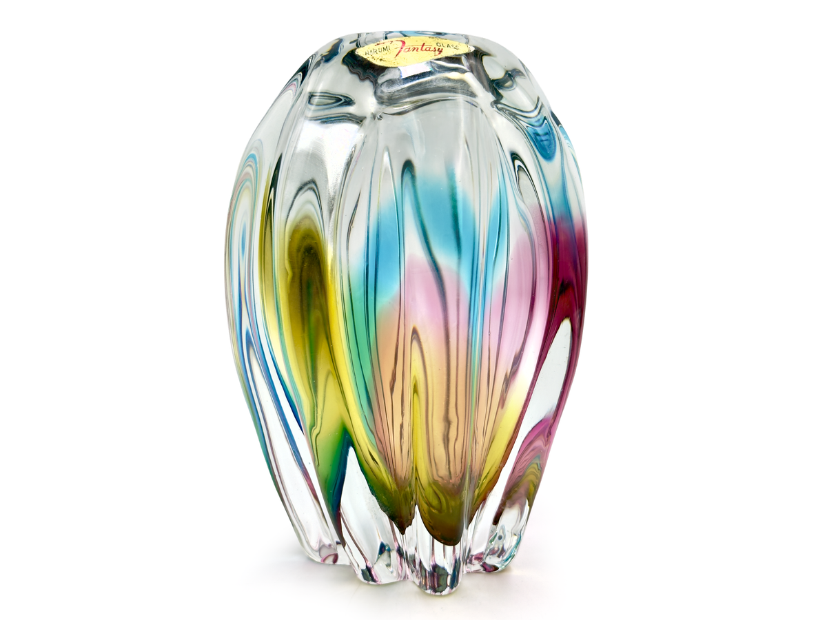 Sanyu Glass (Japan) from their Narumi 'Fantasy' range | Art Glass 6.5" Vase, in Blue/Pink/Yellow