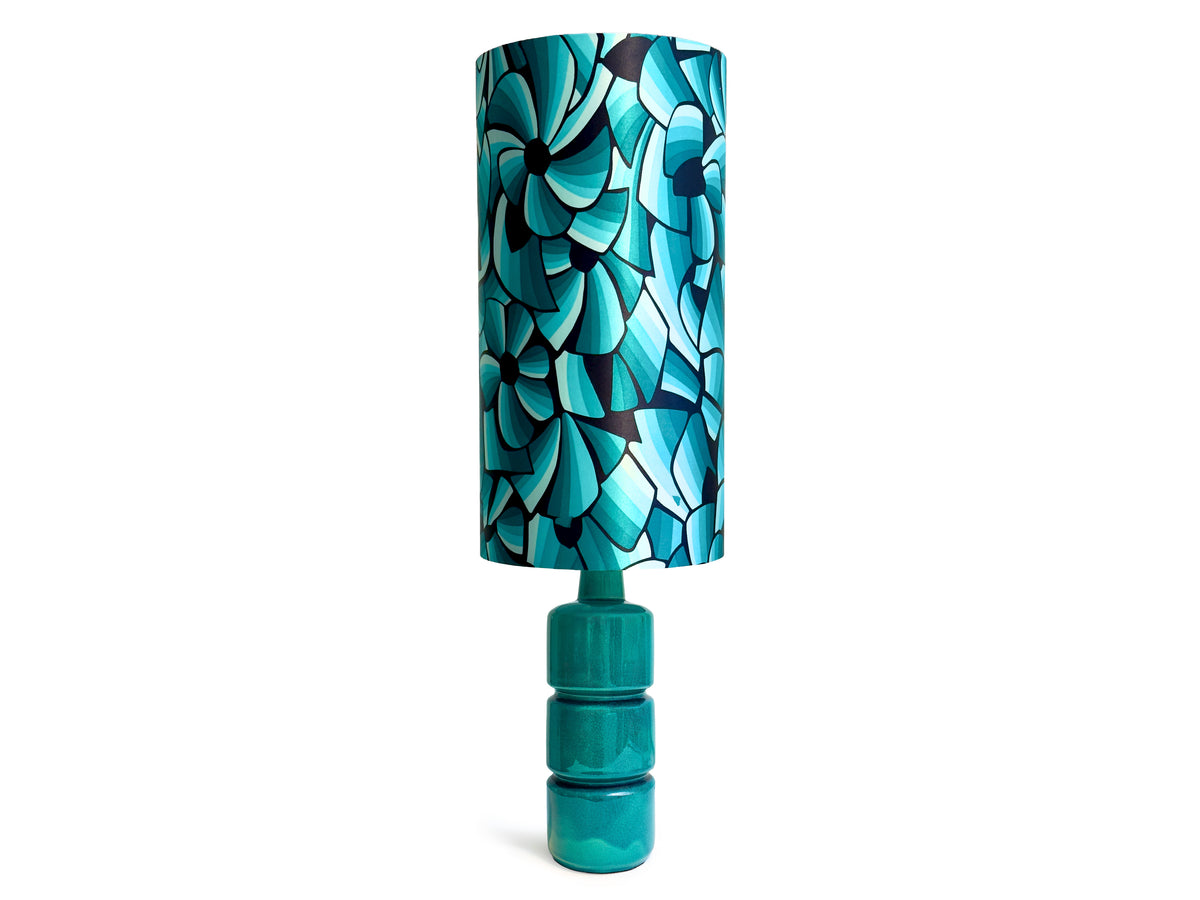 Ellis Ceramics (Australia) XL 33" Table Lamp in Turquoise, with Hand-Made Lampshade (Vintage Fabric)