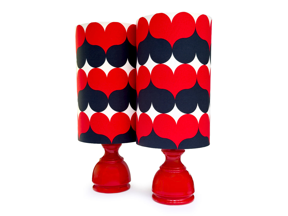 Bitossi (Italy) 24.5" Table Lamps in Red [Set x2], with Hand-Made Lampshades (Vintage Fabric) *RARE FIND*