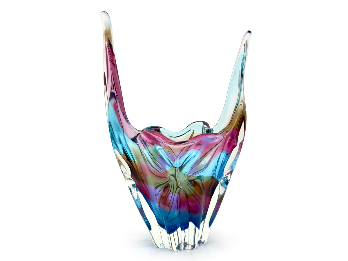 Iwatsu Glass (Japón) de su gama Hineri | Jarrón/centro de mesa de vidrio artístico con forma de pañuelo de 9,5", en rosa