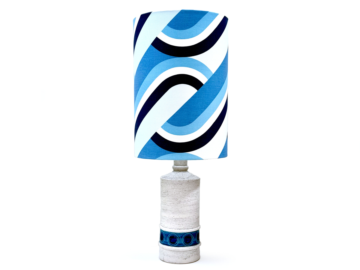Bitossi (Italy) 'Ikano' in Blue/White, XL 31" Table Lamp, with Hand-Made Lampshade (Vintage Fabric)