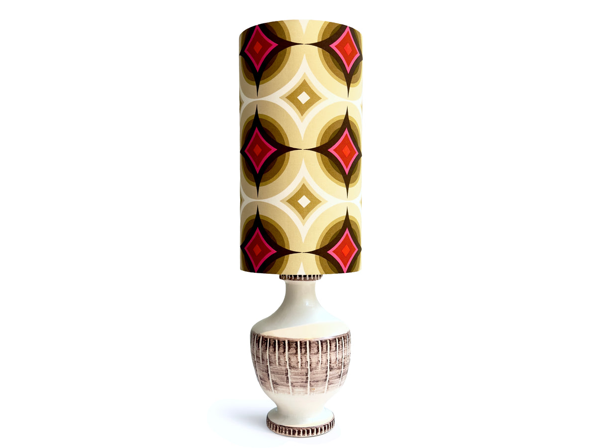Ellis Ceramics (Australia) XL 38" Table Lamp in Off-White/Brown, with Hand-Made Lampshade (Vintage Fabric)