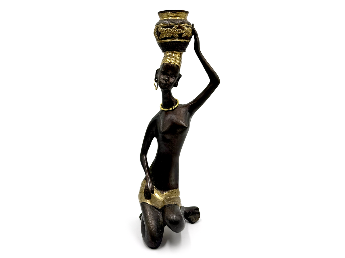Figura de mujer africana de bronce de mediados de siglo, 33 cm | Estilo de Karl Hagenauer