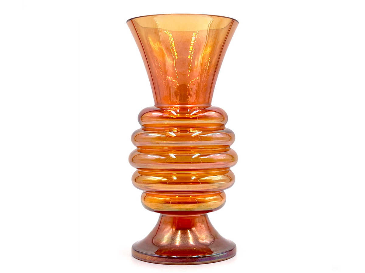 Jarrón "Melon Rib" de 24 cm de Crown Crystal Glass (Australia), color caléndula