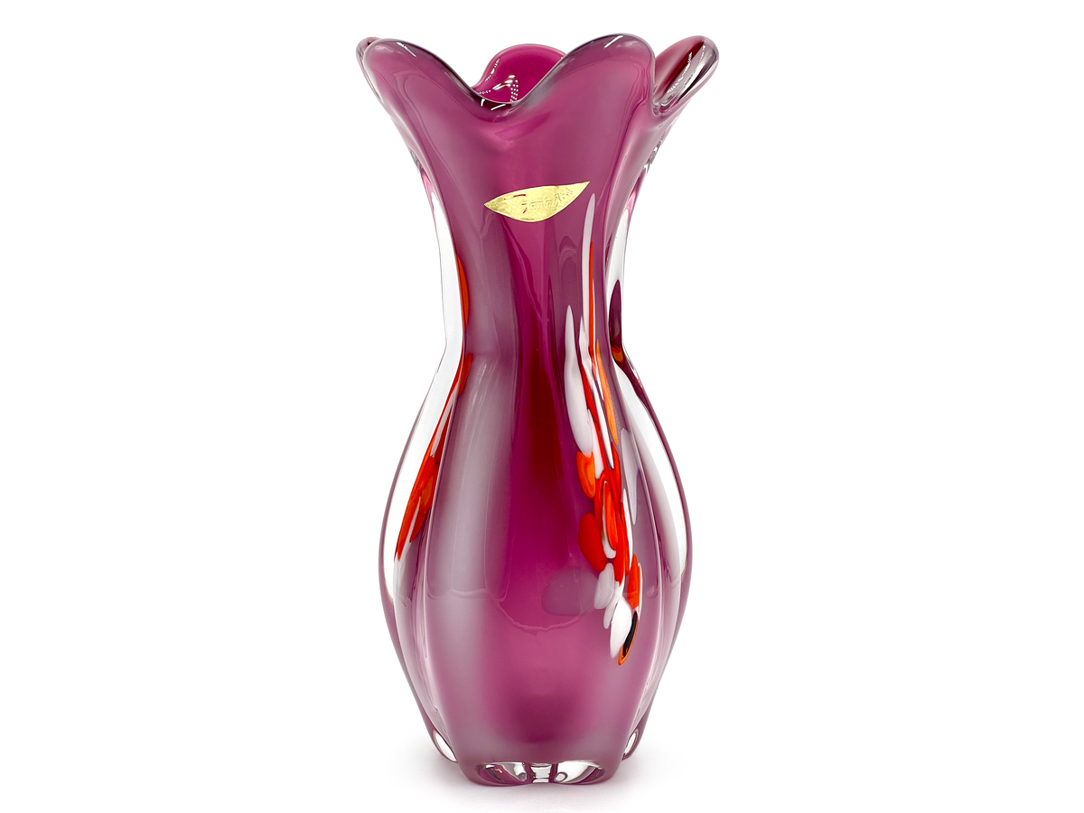 Vase en verre artistique de 26,7 cm, rose/rouge/blanc, de la gamme Narumi « Fantasy » de Sanyu Glass (Japon)