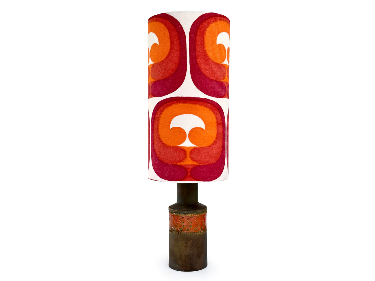 Bitossi (Italy) 'Mezza Chiave' in Dark Orange, 25" Table Lamp, with Hand-Made Lampshade (Vintage Fabric)