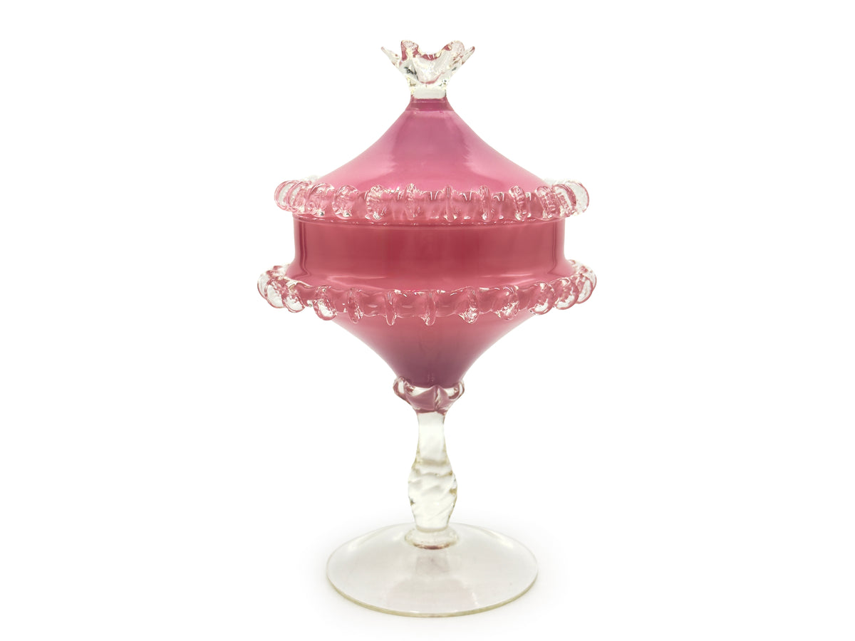 Cristalleria Arno (Empoli, Italia) Plato para dulces de 9,5" en vidrio esmerilado, en rosa y blanco opalescente *HALLAZGO RARO*