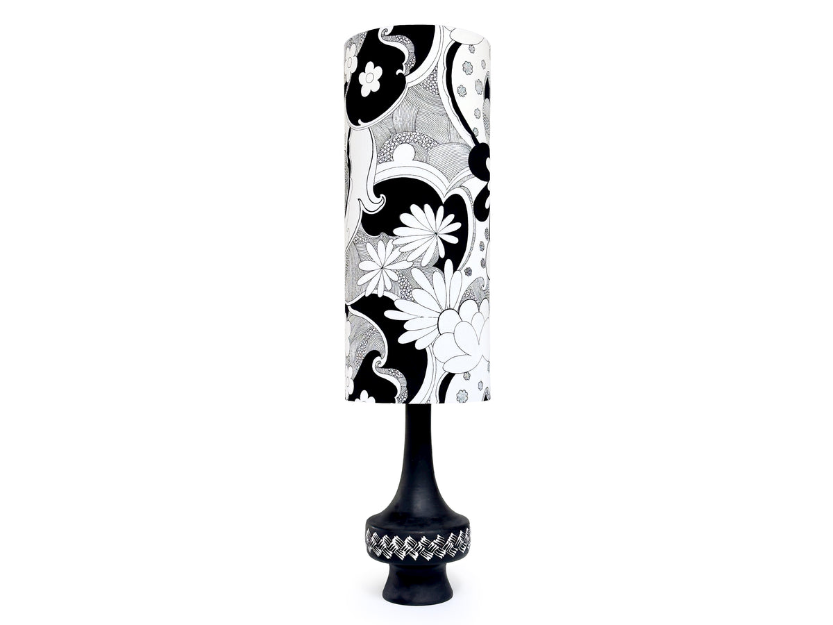 Bagni (Italy) Large 30.5" Table Lamp in Black/White, with with Hand-Made Lampshade (Vintage Fabric) *RARE FIND*