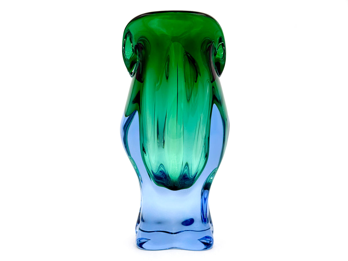 Chřibská Glassworks (Czechoslovakia) Art Glass 8" Vase, in Blue/Green