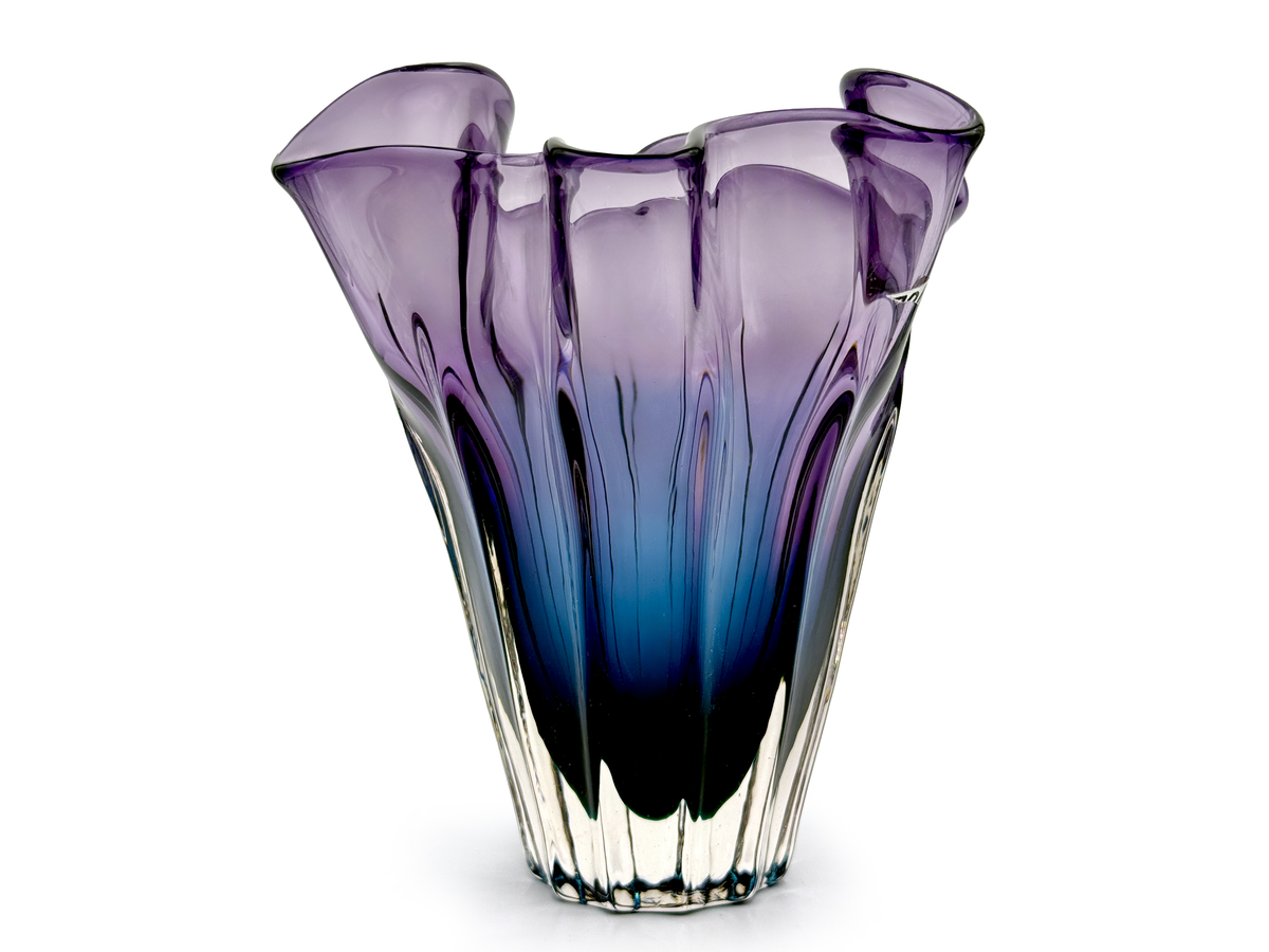 Vase en verre d'art Sanyu Glass (Japon) de 18 cm, violet/indigo