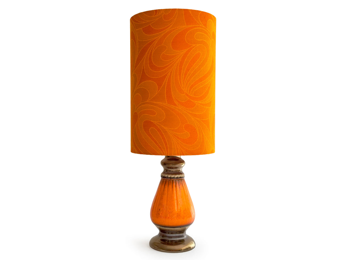 Ellis Ceramics (Australia) 27.5" Table Lamp in Orange/Bronze, with Hand-Made Lampshade (Vintage Fabric)