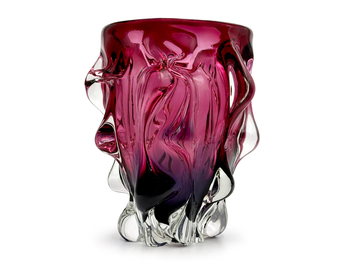Vase en verre d'art Sanyu Glass (Japon) de 23 cm, rose et bleu. 
