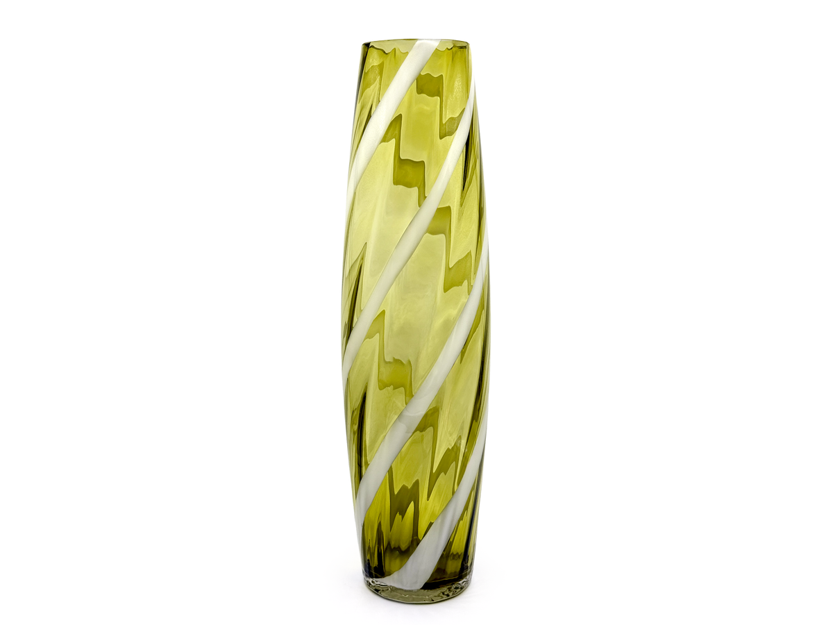 Cristalleria Artistica Toscana (Empoli, Italie) Vase 19,5 », en rayures bonbon vert olive *RARE FIND*