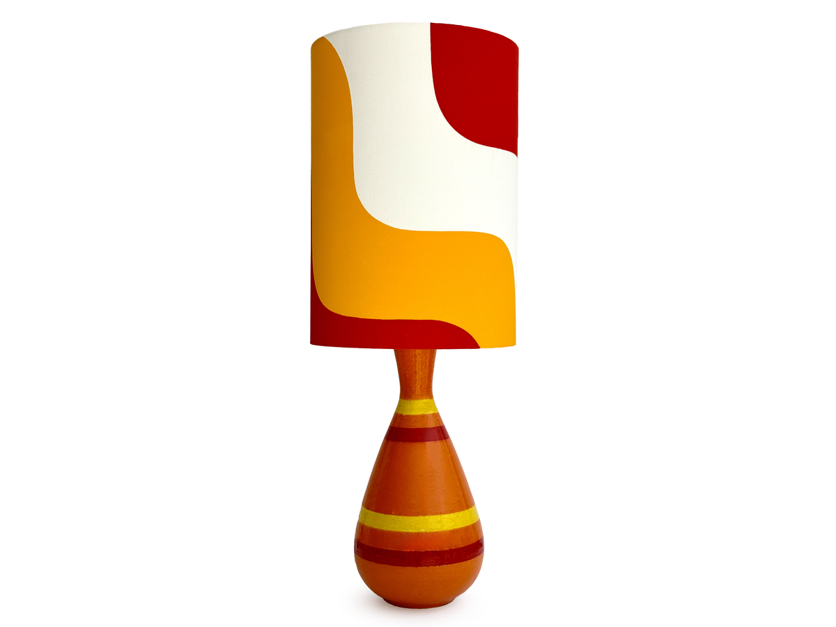 Bitossi (Italy) XXL 36.5" Table Lamp in Orange, with Hand-Made Lampshade (Vintage Fabric) *RARE FIND*