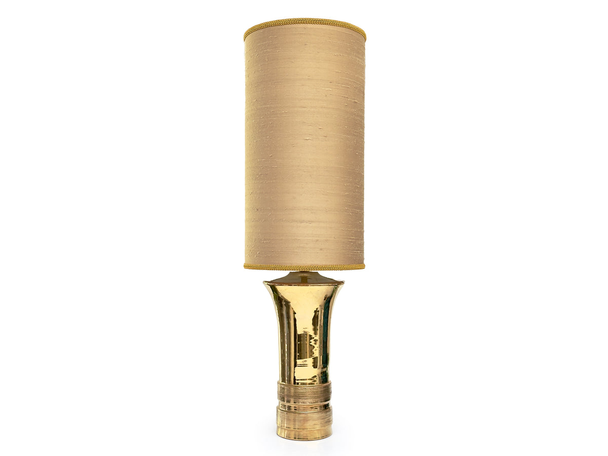 Bitossi (Italy) 'Pettinato' in Gold, 34" Table Lamp, with Hand-Made Lampshade *RARE FIND*