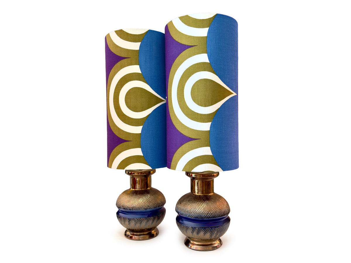 Lámparas de mesa grandes de 65 cm de Ellis Ceramics (Australia) en color caramelo/bronce [Juego de 2], con pantallas hechas a mano (tela vintage)