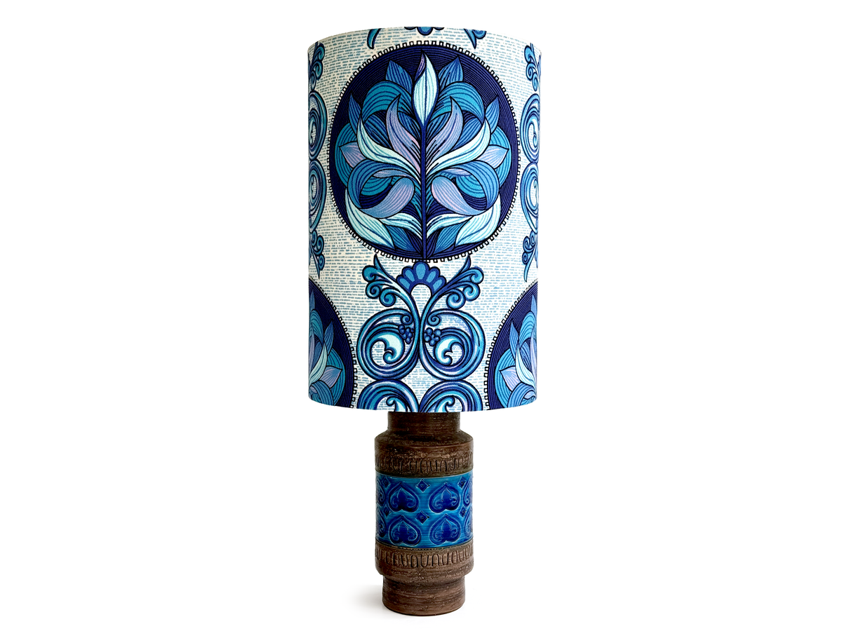 Bitossi (Italy) 'Moresco' in Blue, 24.5" Table Lamp, with Hand-Made Lampshade (Vintage Fabric)