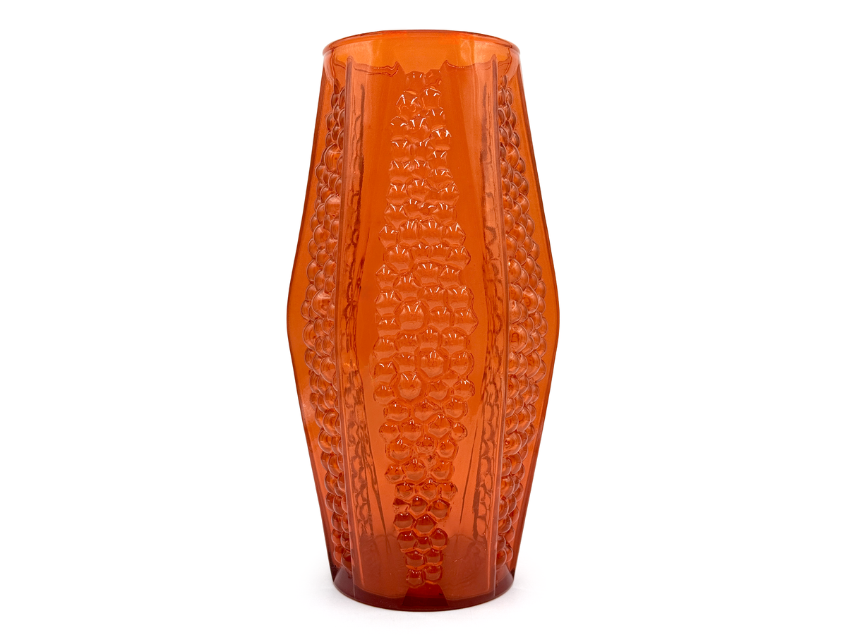 Jarrón hexagonal de 34 cm de vidrio esmerilado Stelvia Glass (Empoli, Italia), color naranja. *HALLAZGO RARO*