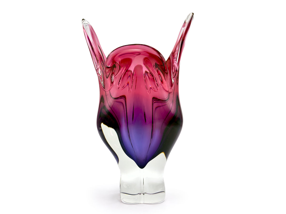 Chřibská Glassworks (Czechoslovakia) Art Glass 9.5" Vase, in Pink/Purple