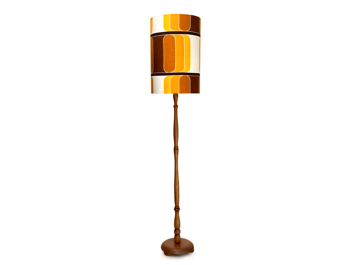 Timber 6'5" (198cm) Floor Lamp, with Hand-Made Lampshade (Vintage Fabric)
