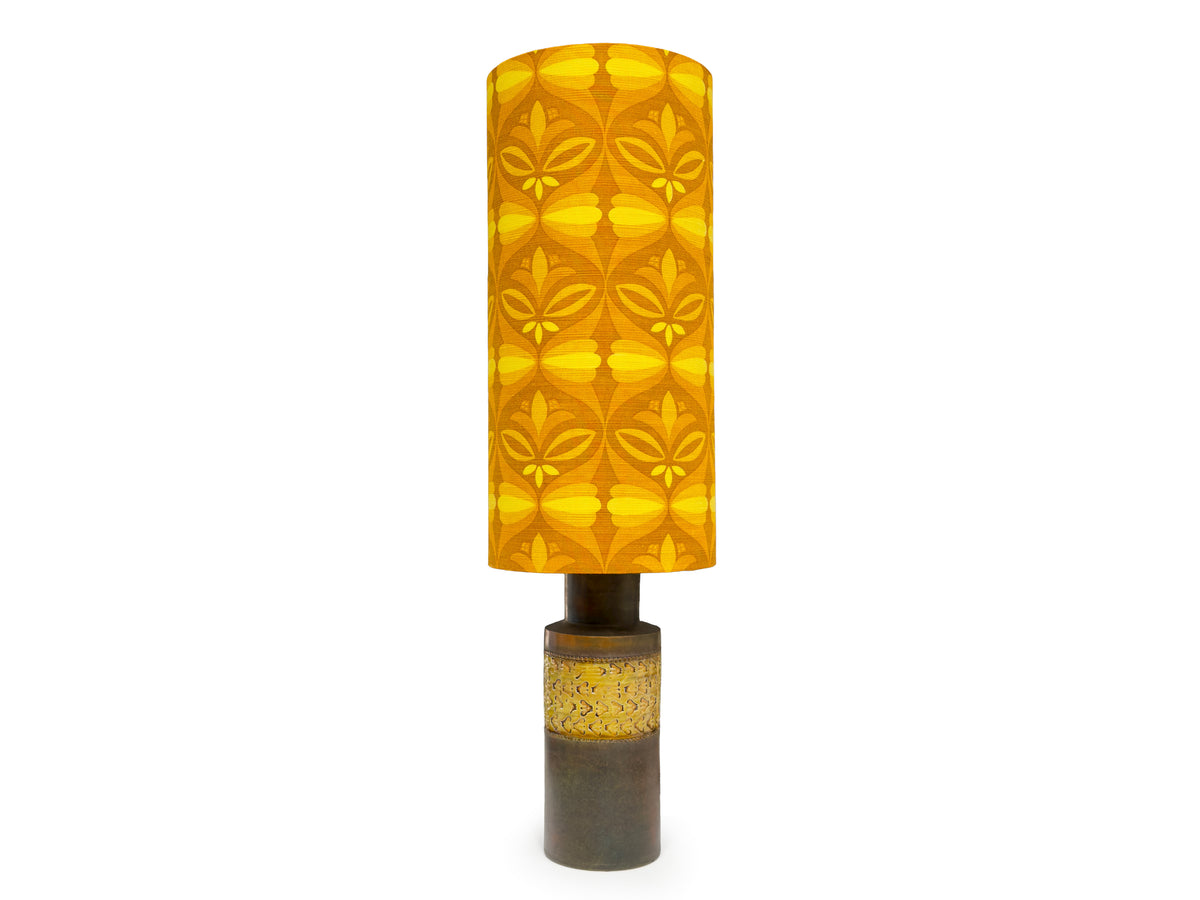 Bitossi (Italy) 'Mezza Chiave' in Mustard Yellow, 35" Table Lamp, with Hand-Made Lampshade (Vintage Fabric)