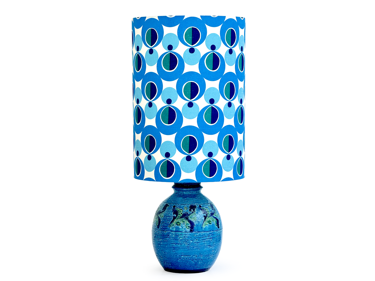 Bitossi (Italy) Large 25" Table Lamp in Blue, with Hand-Made Lampshade (Vintage Fabric)
