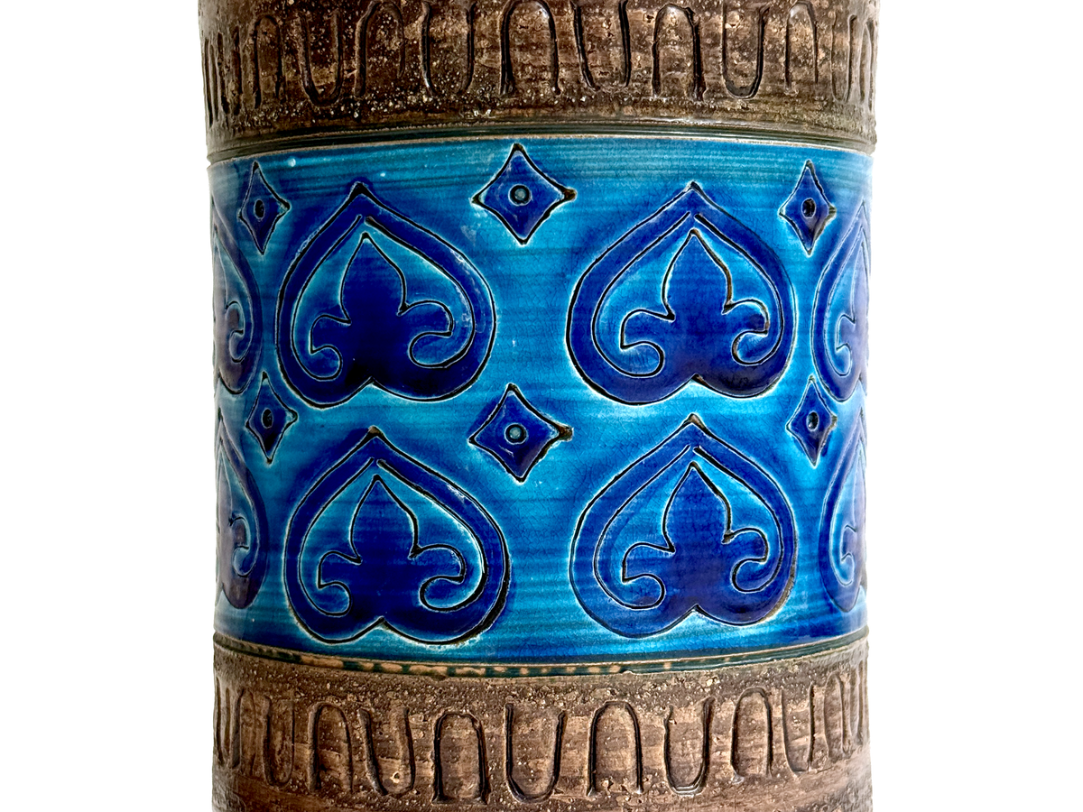 Bitossi (Italy) 'Moresco' in Blue, 24.5" Table Lamp, with Hand-Made Lampshade (Vintage Fabric)