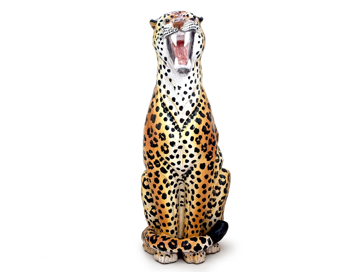 Estatua de leopardo XXL de cerámica italiana de 82 cm (32,5") *HALLAZGO RARO*