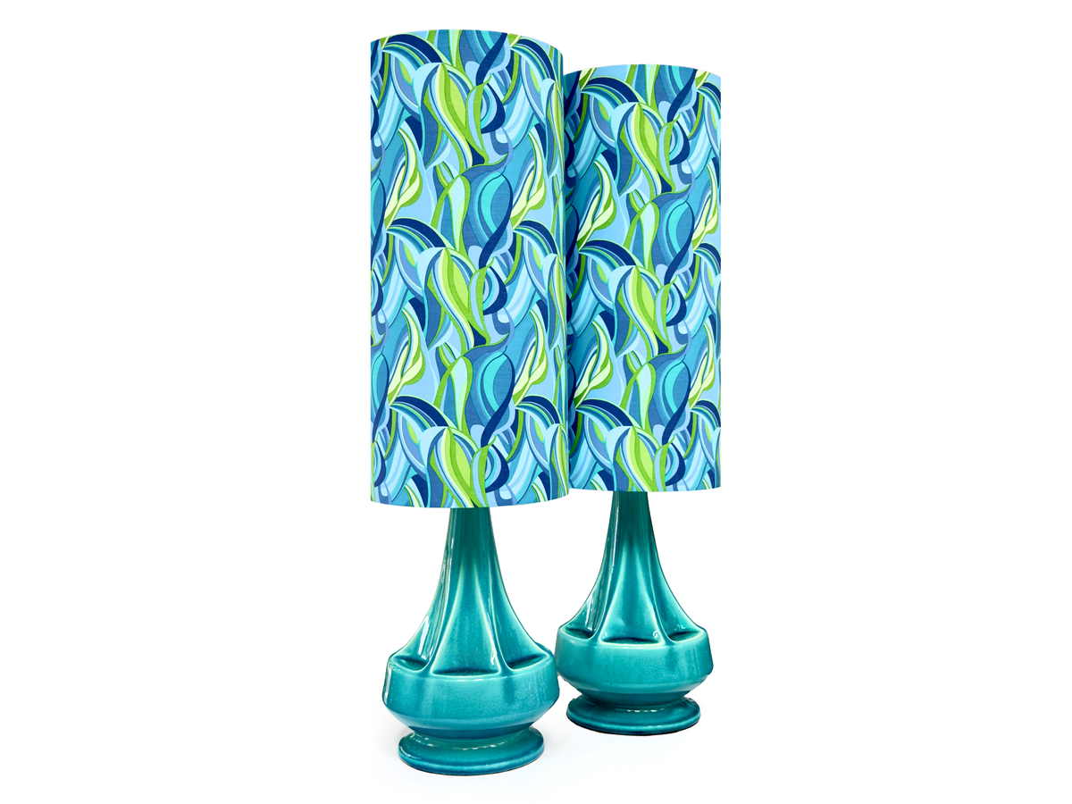 Ellis Ceramics (Australia) XL 34.5" Table Lamp in Turquoise, with Hand-Made Lampshade (Vintage Fabric) *RARE FIND* [Sold Separately]